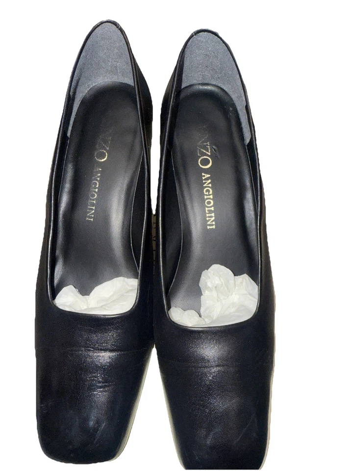 Enzo Angiolini Negro Sólido Talla 9.5M Cuero Bloque Tacón Punta Cerrada Foto 1 de 4