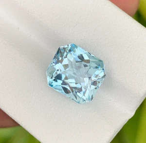 Topacio suizo brasileño azul cielo natural - 7,57 quilates corte Asscher 11 mm piedras preciosas sueltas - Imagen 1 de 14