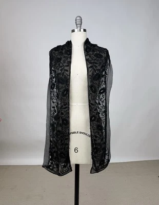 Antiguo tocón victoriano bordado trabajo bufanda chal manto negro seda floral Foto 1 de 4