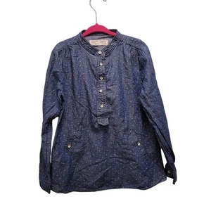 Zara Girls Stars Print Popover Button Front Long Sleeve Denim Shirt Blue Sz 7/8 - Picture 1 of 4