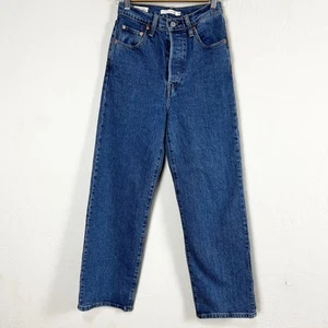 Pantalones de mezclilla Levis Ribcage tobillo recto 25 tiro alto Georgie azul medio mezcla de algodón - Imagen 1 de 13