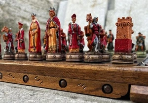 Camelot Chess Set Vintage Handmade Wood King Arthur Collectible Luxury - Picture 1 of 13