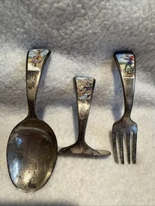 HORQUILLA BEBÉ BLACKINTON PLATA ESTERLINA Y ESMALTE, cuchara y plato raspado - Imagen 1 de 9