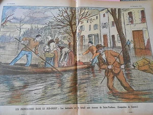 Inondations dans le Sud Ouest à Sait Pardoux dessin Print 1935 - Imagen 1 de 1