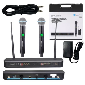 Micrófonos portátiles de audio iglesia con sistema de micrófono inalámbrico UHF de 2 canales - Imagen 1 de 12