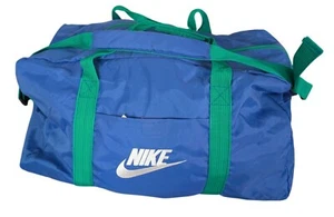 Vintage 80s Nike Duffle Bag Embroidered Logo Spellout Blue Green Gym Club Retro - Picture 1 of 9