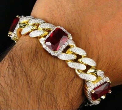 Brazalete enchapado en oro amarillo de 10 quilates granate simulado corte esmeralda de 10 mm de ancho Foto 1 de 4