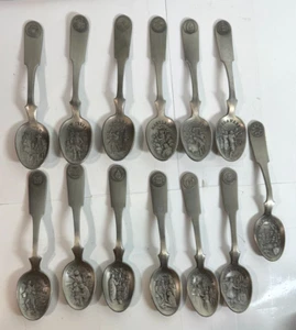 Vtg 1976 Franklin Mint 13 Original American Colonies Pewter Spoon Set - Picture 1 of 21