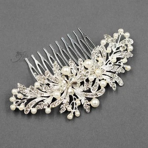 Peine de cabello de novia cabeza de cristal perla accesorios de boda pasador clip 011 plata - Imagen 1 de 4