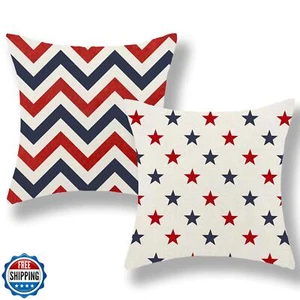 JEFERSO 4th of July Pillow Covers 18x18 Inch Set of 2, Red Blue Stars Decor P - Picture 1 of 5