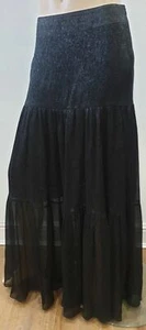 VILSHENKO Black Silk Metallic Sheen Pleated Boho Long Maxi Evening Skirt UK10 - Picture 1 of 9