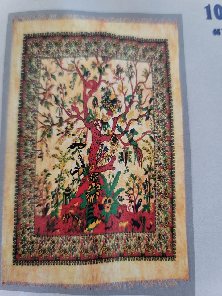 Tree of life yellow bedspread, tapestry, tablecover boho spiritual woven cloth - Image 1 of 4