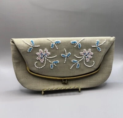 Bolso sin asas de tela beige Normandía años 40 para dama con cuentas detalladas Foto 1 de 4