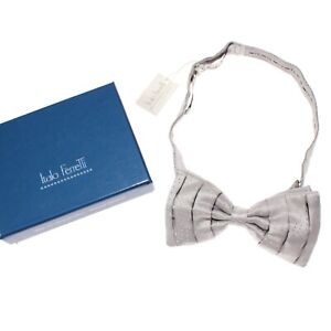 Italo Ferretti NWT Bow Tie Adjustable Size Silver w/ Tonal Mini Polka Dots Silk