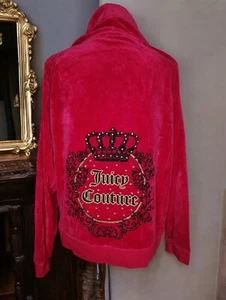 Juicy Couture XL Bright Pnik Velour Zip Hoodie Jacket, Y2K, Rhinestone Bling - Picture 1 of 7