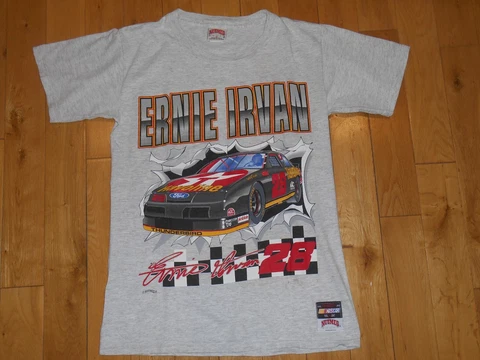Vtg 90s Nutmeg Breakthrough ERNIE IRVAN Nascar Racing 2 Sided Graphic T-Shirt M Cover