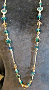 Vintage Teal Blue Green beaded silver tone necklace 20" - Picture 1 of 9