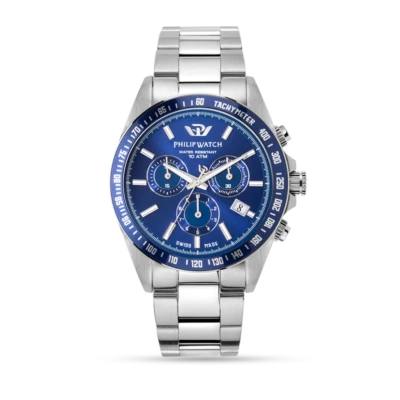 Philip Watch Caribe Orologio  Uomo Cronografo Blu 42 mm Acciaio New - Immagine 1 di 4