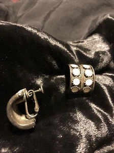 Vintage 60’s Enamel Pewter Earrings Unusual Clip On Screwback - Picture 1 of 4