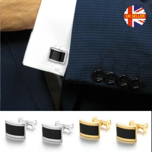Rectangle Black Onyx Stone Stainless Mens Wedding Gift Cufflinks Gift For Him - Picture 1 of 28