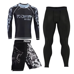 KOYES MMA Rash Guard Grappling Fight Training Workout Gym Bjj Grey Camo Set - Picture 1 of 10