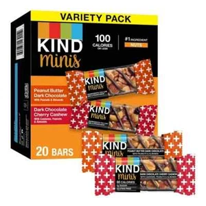 KIND Minis Gluten Free Snack Bars, Variety Pack, 0.7 oz, 20 Count Box - Picture 1 of 3