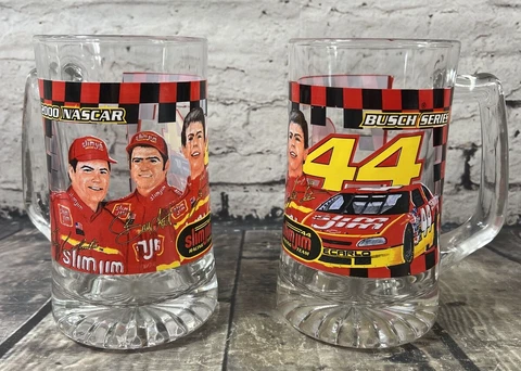 Lot 2 NASCAR Busch Series Slim Jim Racing #44 Large Glass Beer Stein 2000 Cover