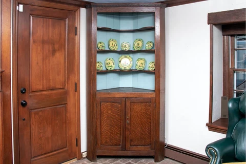 19th Century American Federal Oak Corner Cabinet With Painted Interior Cover