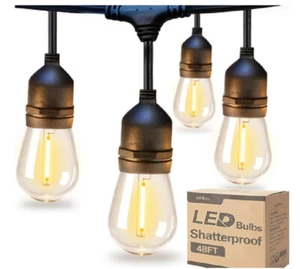 Cadena de luces exteriores de 48 pies para jardín con bombillas irrompibles vintage Edison patio - Imagen 1 de 11