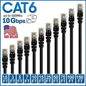 CAT6 CAT 6 Ethernet Cable Lan Network RJ45 Internet Router Black Patch Cord LOT - Picture 1 of 16
