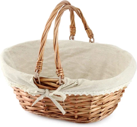 Wicker Basket with Handles Natural Color for Easter & Picnics 13x10x6 Inches Cover