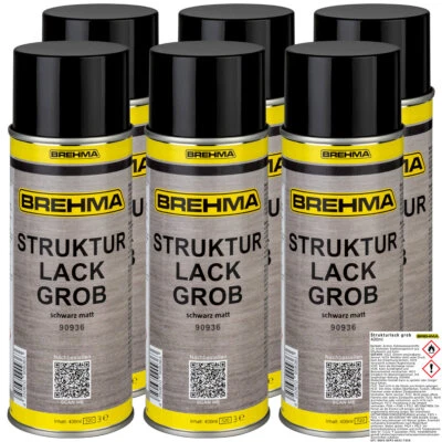 6xBREHMA Strukturlack grob Kunststoff lackierb. Kräusel Spray schwarz matt 400ml - Bild 1 von 4