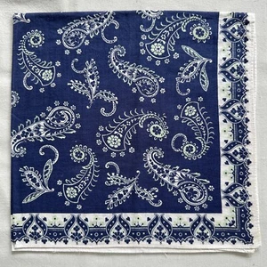 Vintage Bandana Blue Cotton White Floral Paisley Handkerchief Art Kerchief 22" - Picture 1 of 3