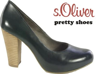 Zapatos de salón s.OLIVER negros tacón alto (tacón de 8 cm) cuero auténtico NUEVO Foto 1 de 3