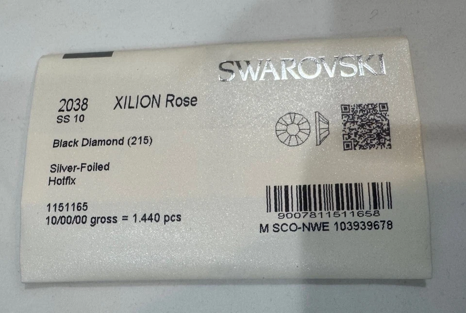 Swarovski 2038 SS10 XILOION Rosa Negro Diamante Plata Laminado HotFix 10 bruto Foto 1 de 3