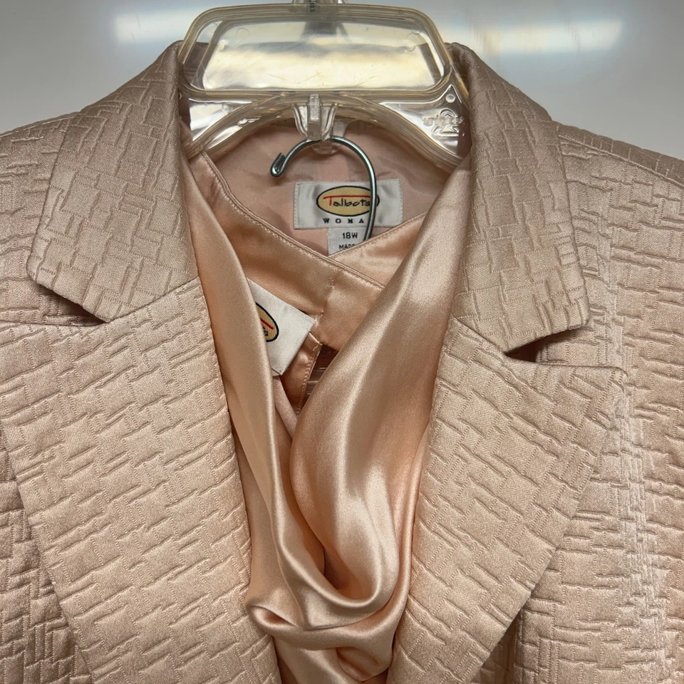 TALBOTS 3шт женщин персиковый шелк смесь брюки размер 16, костюм куртка + блузка размер 18 Вт - Изображение 1 из 4
