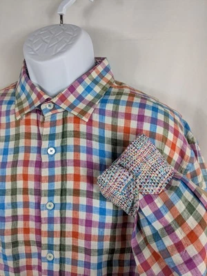 Bugatchi Uomo Shirt Mens 2XL Linen Shaped Fit Button Roll Tab Long Sleeve A081 - Image 1 of 4