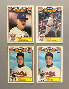 (4 Card Lot) 1989 Topps Baseball All-Star #1 Lasorda, #3 Sandberg, #16 Ripken - Picture 1 of 3
