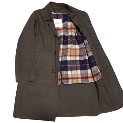 Abrigo Mackintosh Philosophy Balmacaan ajuste asiático M 38 EE. UU. talla S algodón marrón Foto 1 de 4