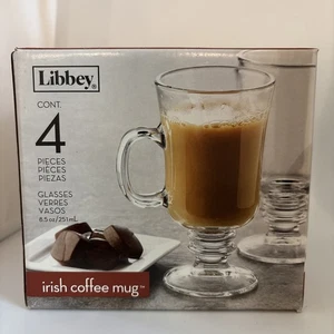 Juego de 4 tazas de café irlandesas Libbey pedestal de vidrio transparente - Imagen 1 de 1