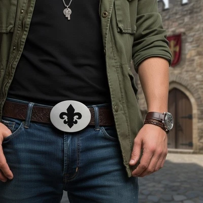 Unisex Metallo Argento Cintura Unisex Fibbia Bling Giglio Francese Lily Fiore - Immagine 1 di 4