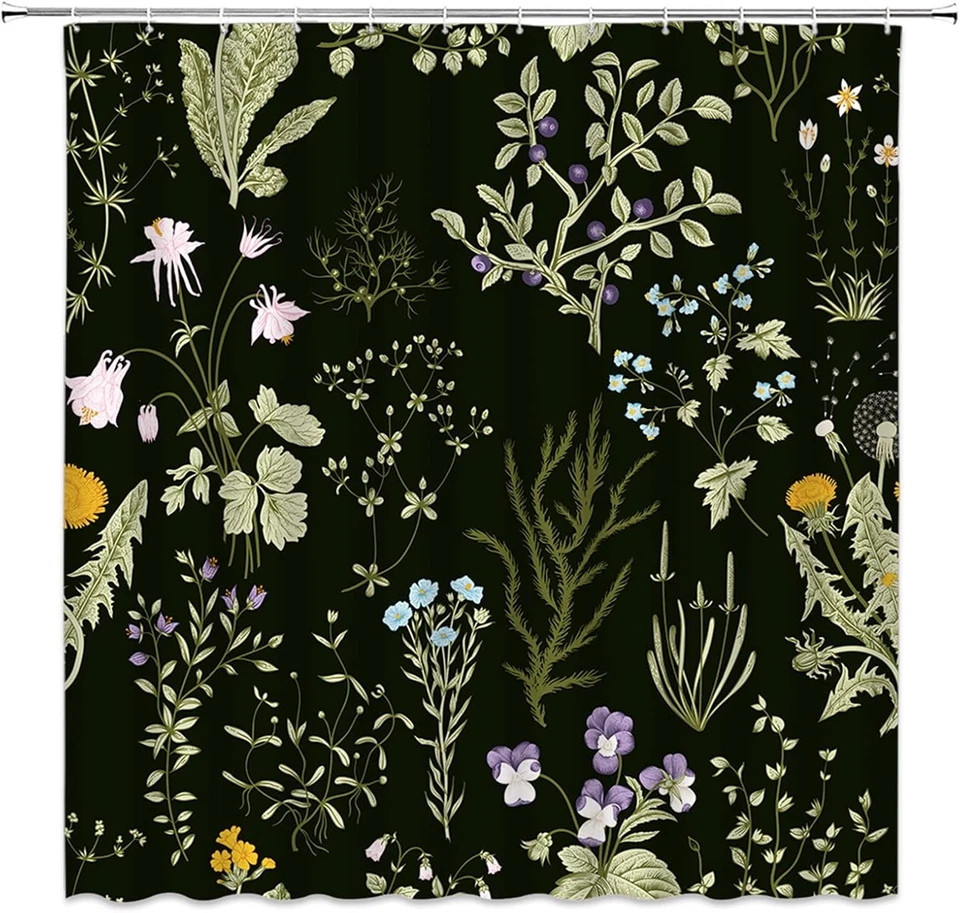 Cortina de Ducha Boho Negra Floral Vintage Botánica Rústica Baño Decoración 70x70 Foto 1 de 4