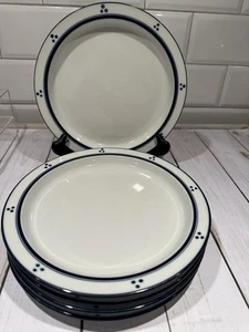 5 DANSK Bistro Plates Fredriksborg Design Stoneware 8.5” BLUE Dots Read - Picture 1 of 4