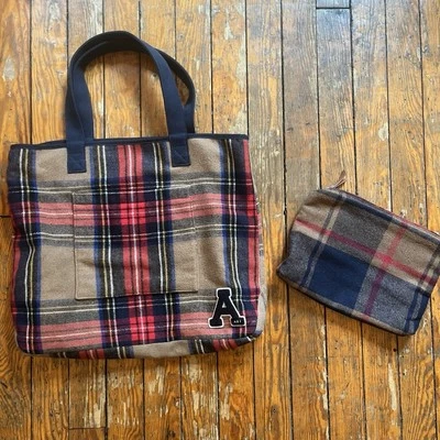 Abercrombie & Fitch шерстяная смесь сумка с короткими ручками + планшетов ноутбука Косметика чехол клетку - Изображение 1 из 4