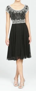 NEW J Laxmi Women's Black/white/silver-12 - Beaded Babydoll Cocktail Dress - Picture 1 of 4