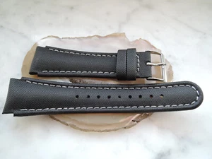 Leder Uhrenarmband Ersatzband Rundanstoss schwarz mit weisser Naht 22/26 mm b19 - Bild 1 von 2