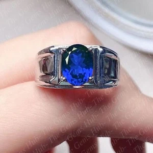 Lab Sapphire Ring, Blue Sapphire Ring For Men, 925 Silver Men Neelam Ring - Picture 1 of 3