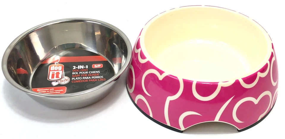 Prato para Cachorro Hagen Ossos Rosa Tamanho Pequeno 2 em 1 11,8 oz 73730 - Imagem 1 de 3