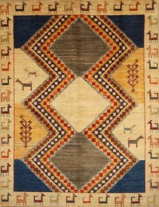 6x8 Fuß Beige Gabbeh Stamm Afghan Handgeknüpft Gemüse Farbe Wolle Geometrisch Tier Teppich - Bild 1 von 18