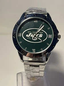 Reloj analógico para hombre New York Jets NFL con logotipo de acero inoxidable eslabón plateado NUEVO - Imagen 1 de 10